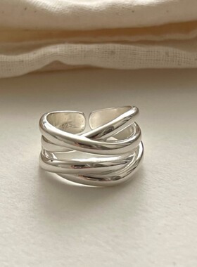 02569欧美不规则高光线条交叉戒指网红INS时尚个性百搭通勤指环女