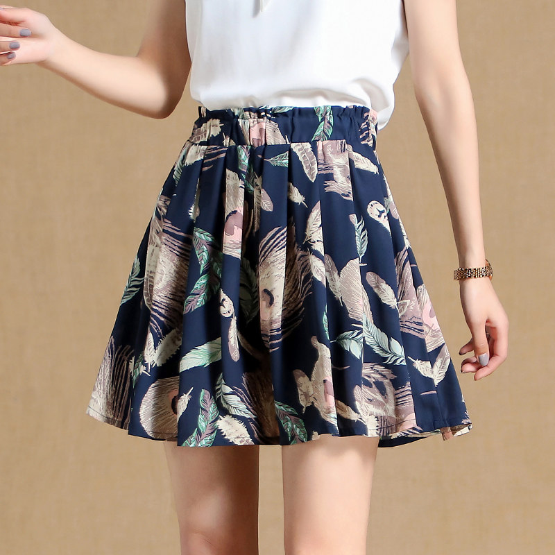 夏短高腰阔腿a字五分裤裙雪纺裙裤 蒙来妮休闲裤