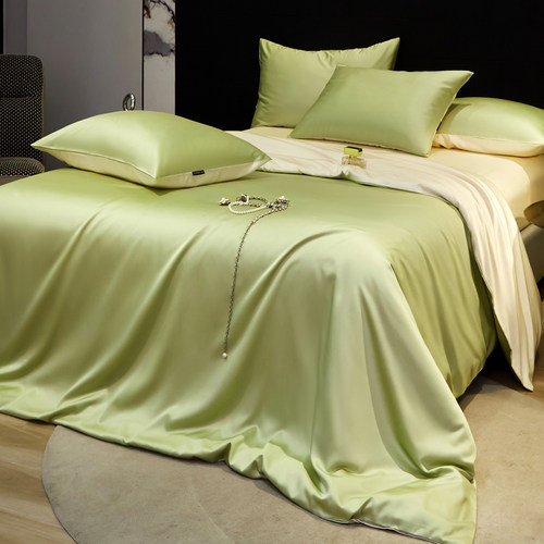 夏季天丝棉轻奢简约丝滑裸睡四件套纯色高端被套床单三件套2m床品 - 图1