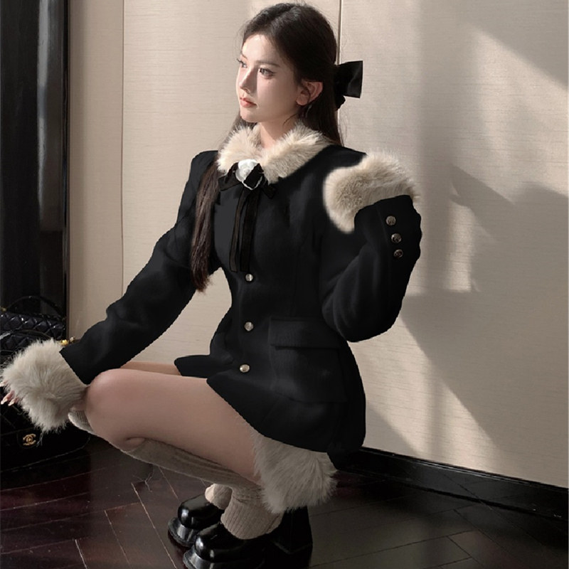 大码胖mm千金小香学院风毛绒拼接毛呢外套半身裙女秋冬显瘦两件套,淘宝优惠券,粉丝福利购,淘宝优惠卷