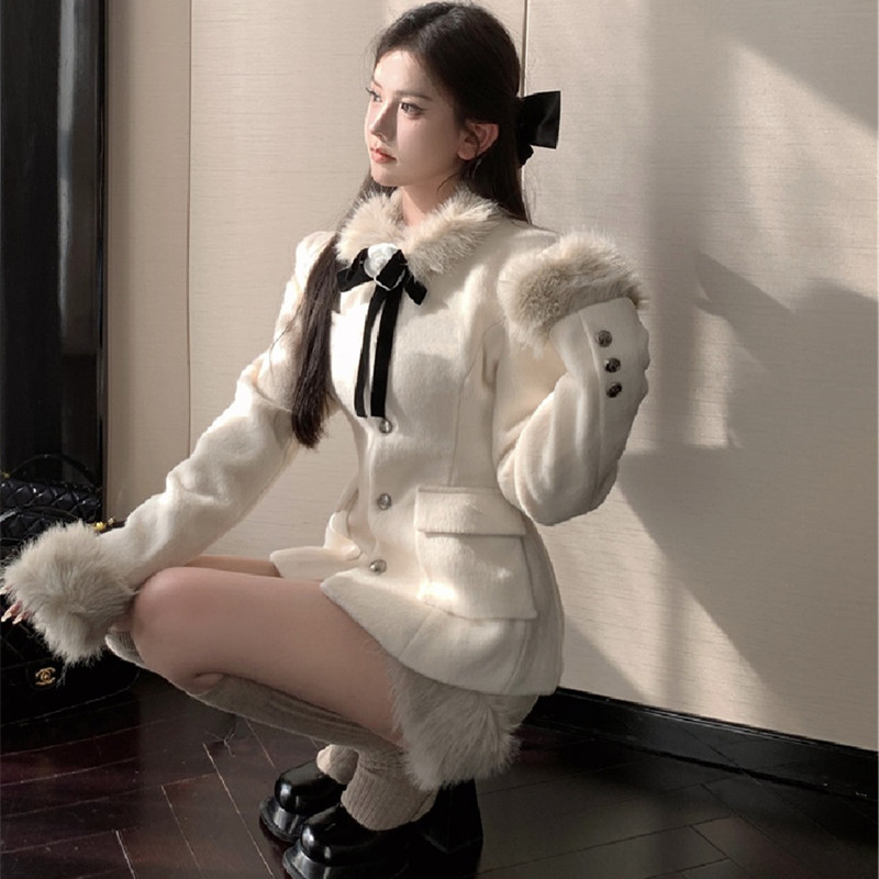 大码胖mm千金小香学院风毛绒拼接毛呢外套半身裙女秋冬显瘦两件套,淘宝优惠券,粉丝福利购,淘宝优惠卷