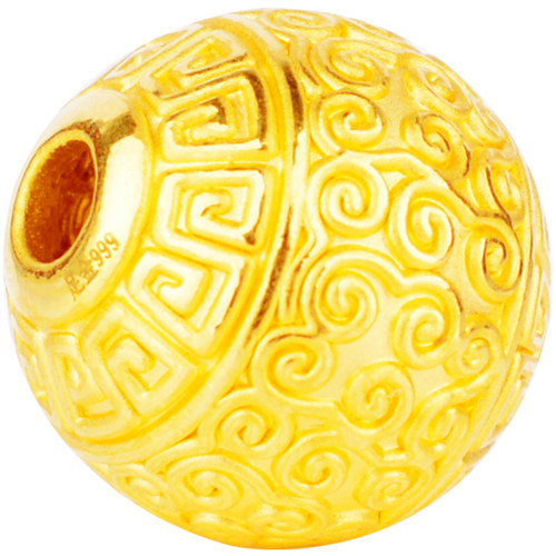 谁羽珠宝 3D硬金足金999黄金雕花转运珠 纯金祥云珠散珠圆回纹珠 - 图3