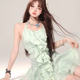 Mint Mambo Green Halter Dress ແມ່ຍິງ Summer Sleeveless Sleeveless Backless Puff Skirt Slimming Short Skirt
