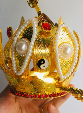帽子道家用品正一高功道士帽 六角帽火焰冠莲花冠 道帽马尾帽