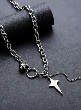 十字星项链男圆球吊坠个性高级感百搭设计嘻哈配饰女夏季简约饰品