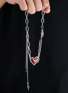 十字架爱心项链男钛钢不掉色小众设计感百搭高级女毛衣链饰品配饰