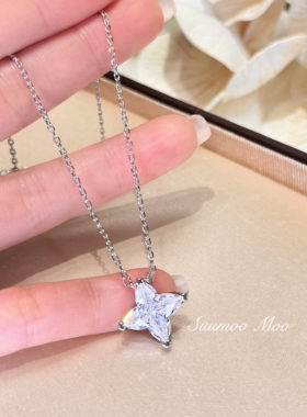 铜合金项链 【青萤星芒】 法式轻奢金星切割星星四叶花项链