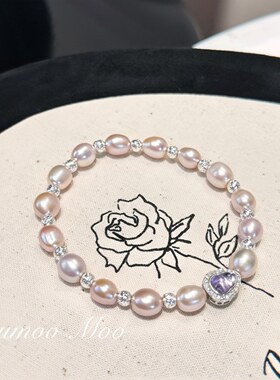 【樱雪 】母亲节礼物 高级感天然粉色珍珠手串 925银配件