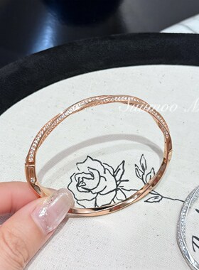 铜合金合成锆石手镯 法式轻奢高级感满钻扭纹手镯