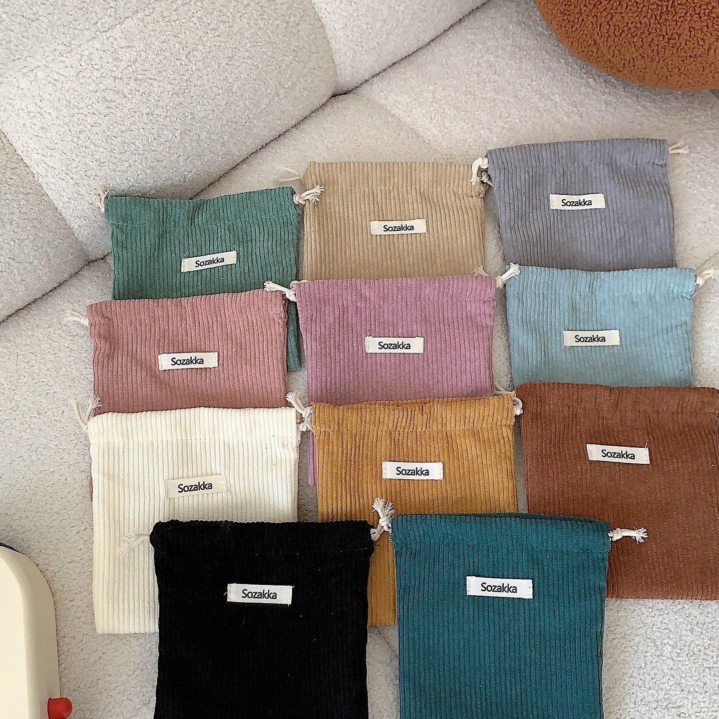 新款小清新纯色灯芯绒织唛收纳袋抽绳束口化妆包女便携随身大容量,淘宝优惠券,粉丝福利购,淘宝优惠卷