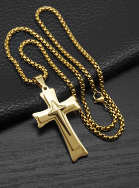 欧美十字架吊坠朋克项链星毛衣链