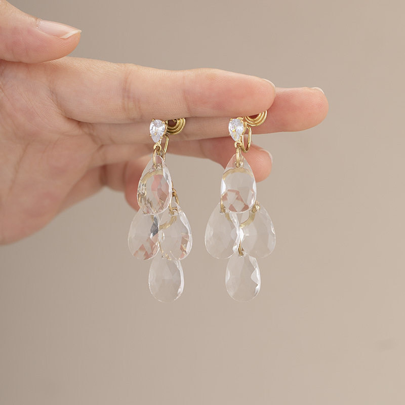 精致透明水滴流苏长款耳针轻奢日韩爆闪晚礼服配饰蚊香盘耳夹,淘宝优惠券,粉丝福利购,淘宝优惠卷