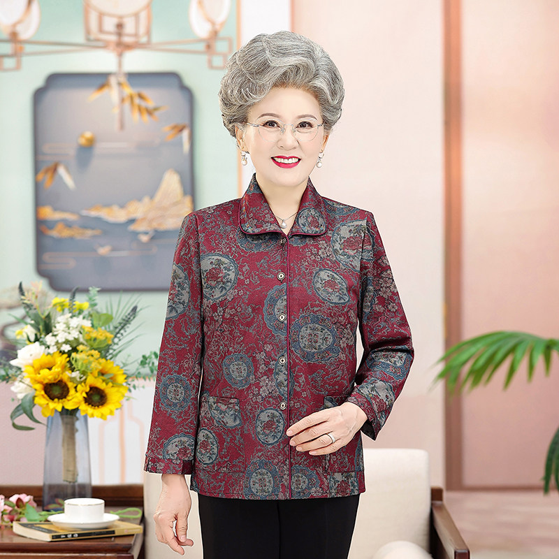 中老年人奶奶装长袖薄外套加大码女装妈妈装春秋衬衫80老太太衣服,淘宝优惠券,粉丝福利购,淘宝优惠卷