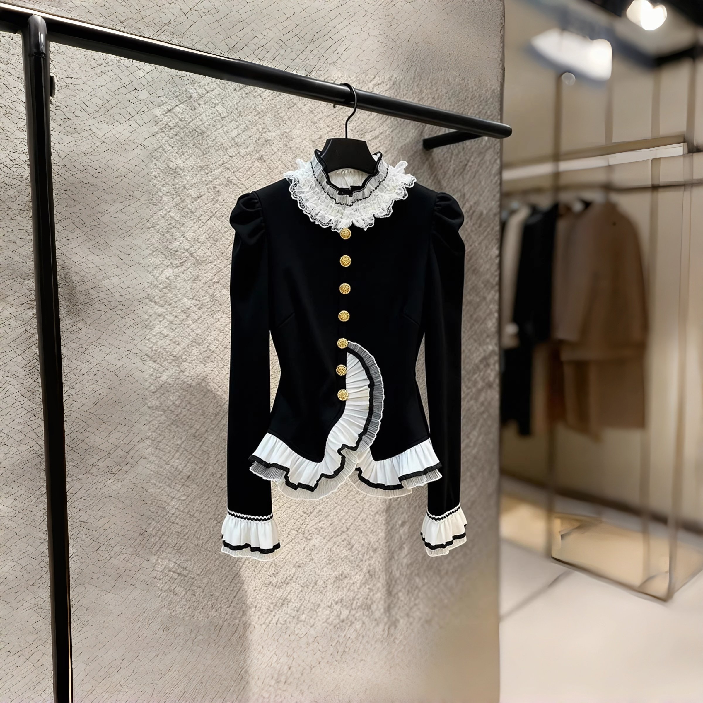 2026新年法式立领荷叶边衬衫女长袖蕾丝拼接撞色轻熟加绒保暖上衣,淘宝优惠券,粉丝福利购,淘宝优惠卷