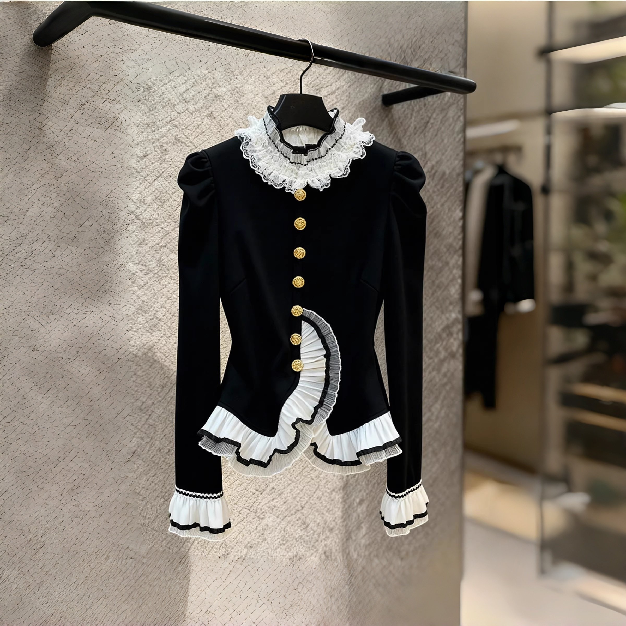 2026新年法式立领荷叶边衬衫女长袖蕾丝拼接撞色轻熟加绒保暖上衣,淘宝优惠券,粉丝福利购,淘宝优惠卷