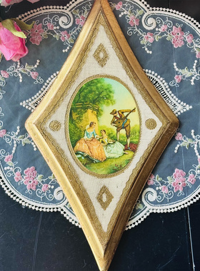 西洋古董 意大利佛罗伦萨人物花卉鎏金实木板画 现货