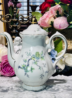 西洋古董 德瓷 winterling 全手绘绿植微浮雕壶糖奶杯碟套系 现货