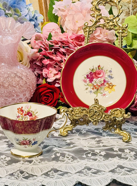 西洋古董 hammersley 半手绘花卉花束鎏金方口骨瓷咖啡杯碟 现货