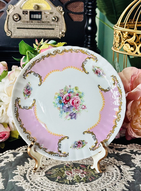 西洋古董 bavaria 粉色釉开窗花卉水果盘 现货