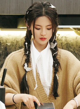 杨超越同款发饰蝴蝶珍珠编发链头饰脏辫发绳麻花辫发带女绑发辫子