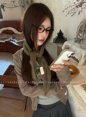 秋冬橄榄绿日系复古粗针织小围脖