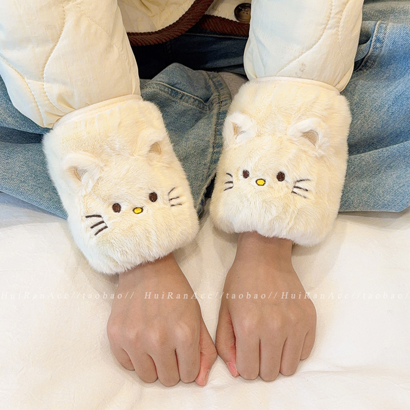 秋冬毛绒猫咪防污袖套女2026新款羽绒服护袖工作学习学生保暖套袖,淘宝优惠券,粉丝福利购,淘宝优惠卷