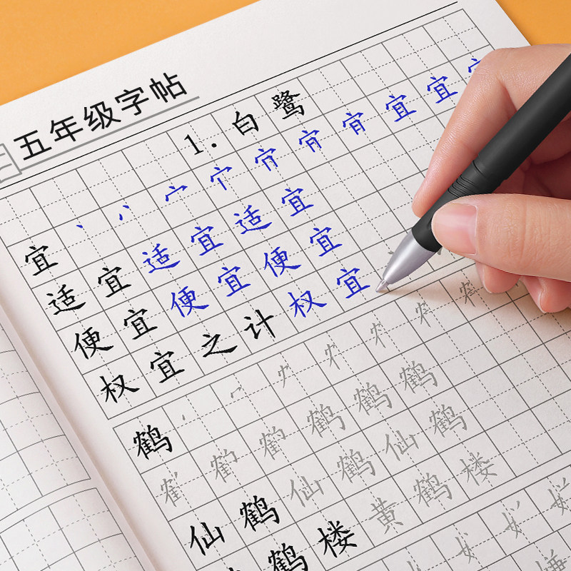 五年级练字帖上册下册生字组词字帖小学生专用语文同步人教版写字本练字本每日一练硬笔书法楷书字贴钢笔练习,淘宝优惠券,粉丝福利购,淘宝优惠卷
