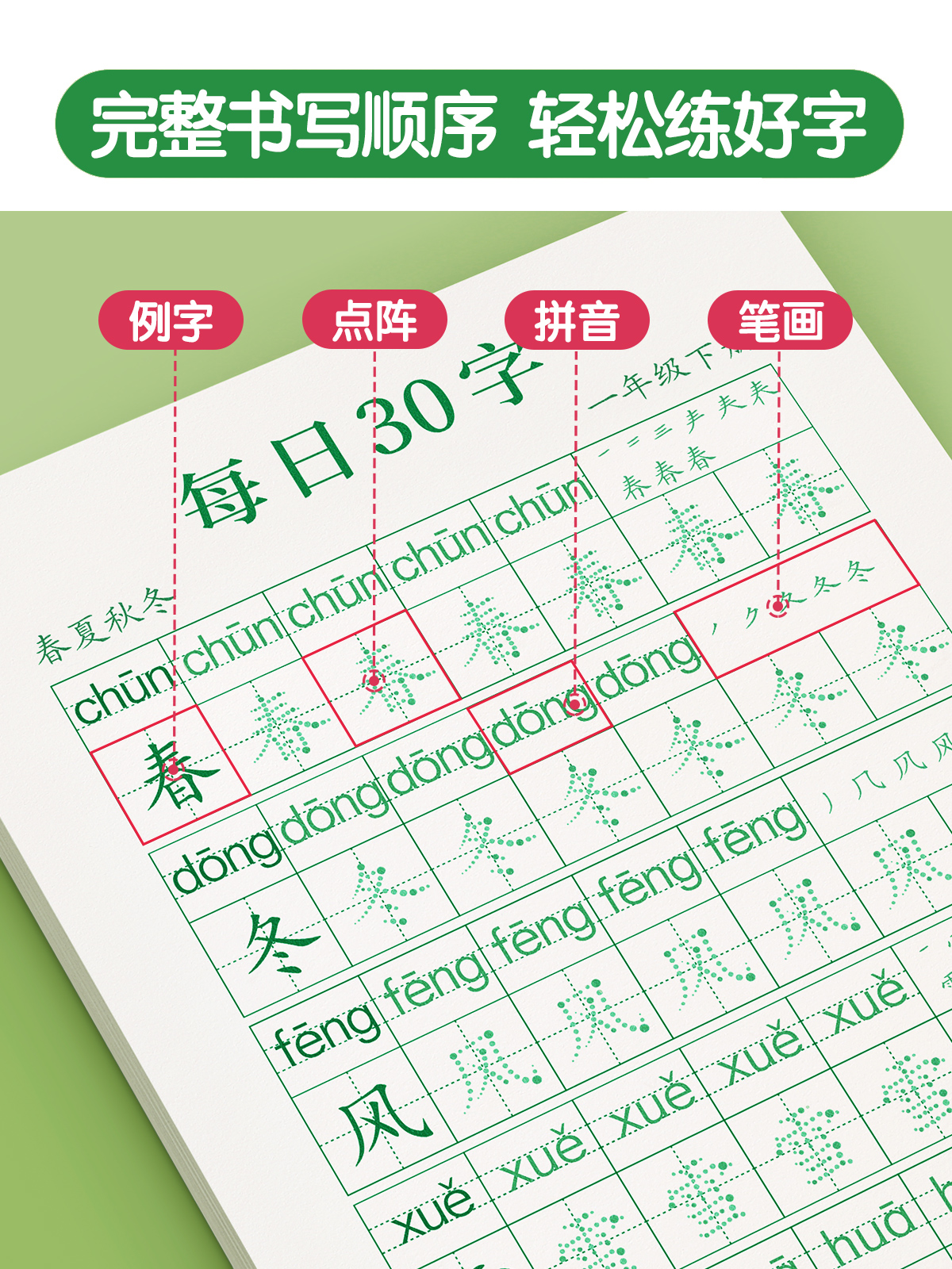 每日30字一年级上册下册语文同步练字帖小学生人教版二年级三年级课本字帖点阵控笔暑假作业每日一练专用教材专项训练全套新版写字 - 图3