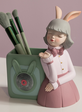 轻奢兔宝女孩创意树脂花瓶摆件
