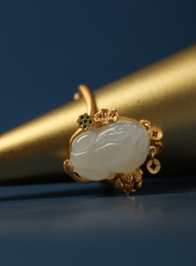 金蟾南方南方纯银饰品和田玉女式复古民族风开口食指戒指