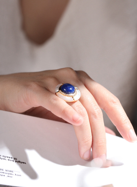 纯银青金石复古欧美风大戒指