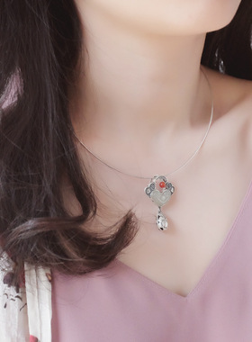 如意玉吊坠女纯银女款平安扣项链
