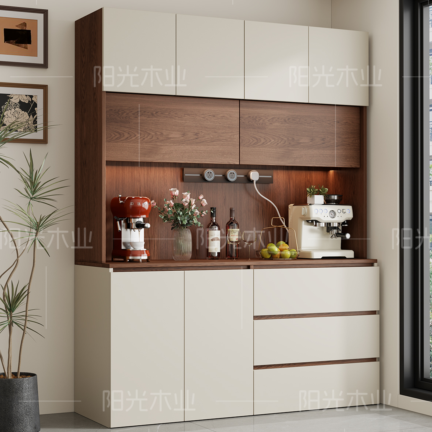 餐边柜实木可定制ENF级酒柜靠墙一体储物柜客厅茶水柜置物收纳柜,淘宝优惠券,粉丝福利购,淘宝优惠卷
