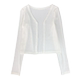 Cardigan ຖັກແສ່ວສີຂາວສໍາລັບແມ່ຍິງຜ້າໄຫມນ້ໍາກ້ອນບາງໆໃສ່ນອກ
