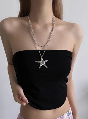 甜酷辣妹风透明串珠海星吊坠项链