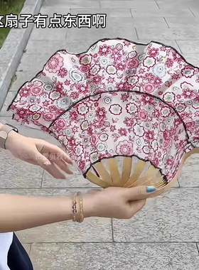 竹扇折叠帽子防晒扇风扇子旅游