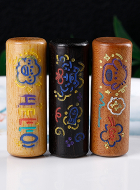 黑檀木料彩绘卡通长桶珠DIY配件
