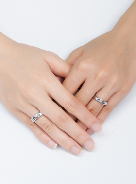 纯银情侣戒指一对男女可刻字学生