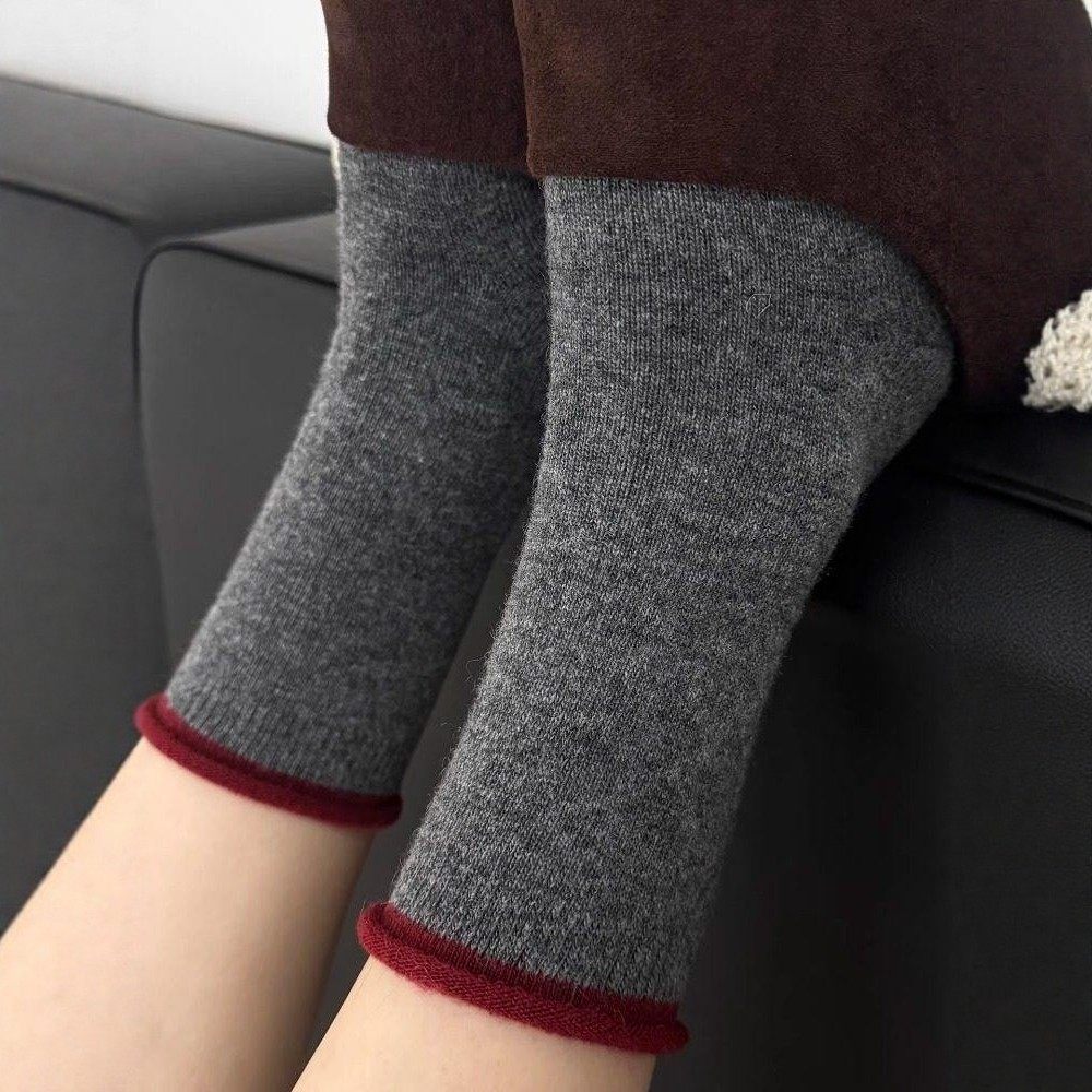 秋冬复古卷边羊毛款~红灰撞色太美了！高级松驰感袜子女巨百搭！,淘宝优惠券,粉丝福利购,淘宝优惠卷