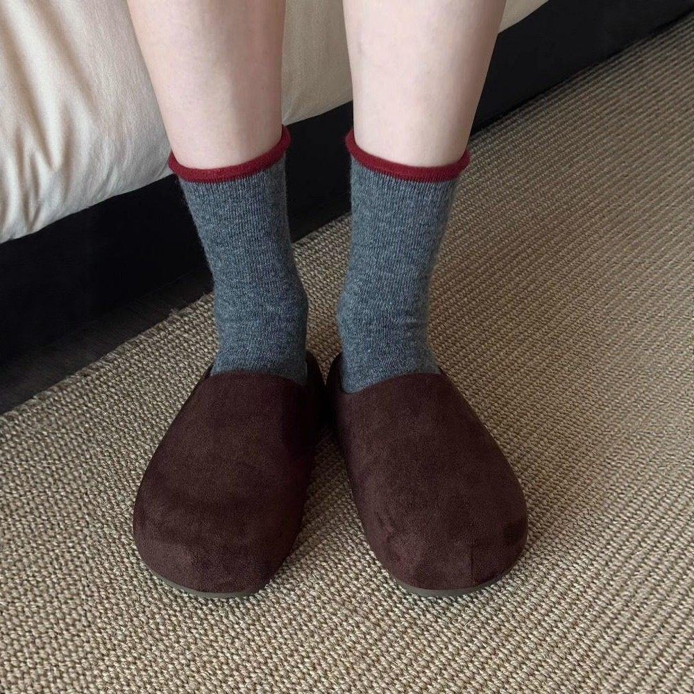 秋冬复古卷边羊毛款~红灰撞色太美了！高级松驰感袜子女巨百搭！,淘宝优惠券,粉丝福利购,淘宝优惠卷