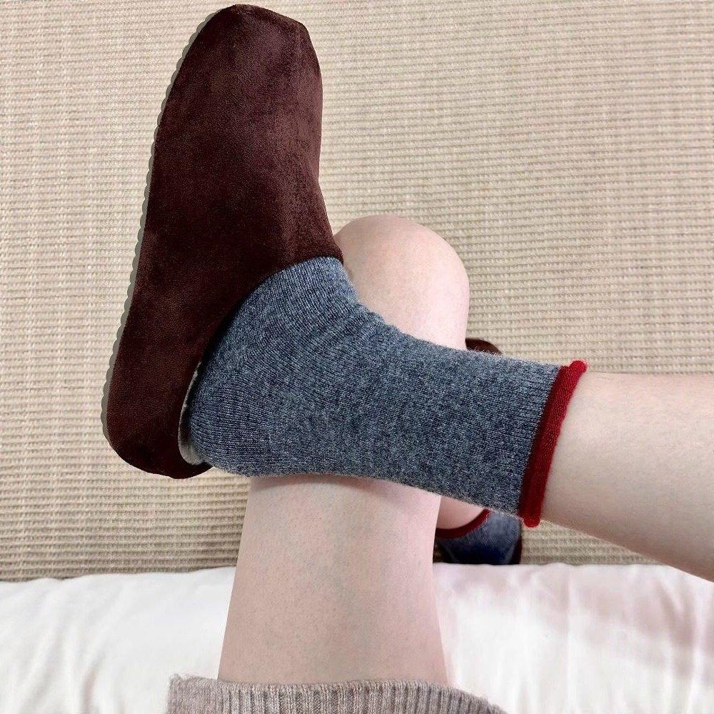 秋冬复古卷边羊毛款~红灰撞色太美了！高级松驰感袜子女巨百搭！,淘宝优惠券,粉丝福利购,淘宝优惠卷