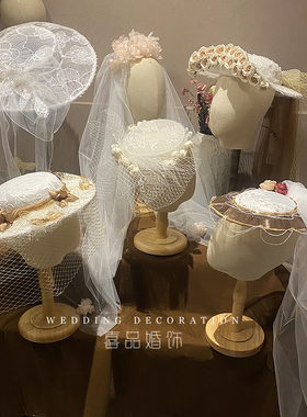 礼帽头纱外景样片写真旅拍头饰品
