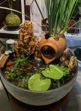 生态鱼缸陶瓷罐开口循环流水配件庭院花园造景装饰品摆件过滤古法