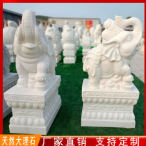 Stone Carving Elephant Pair Han White Jade Elephant Natural Marble Boutique Look At Home Care Home Hotel Factory Town House Pendulum