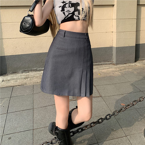 高级感灰色短裙女夏季大码胖mm不规则百褶半身裙子高腰包臀a字裙 - 图3