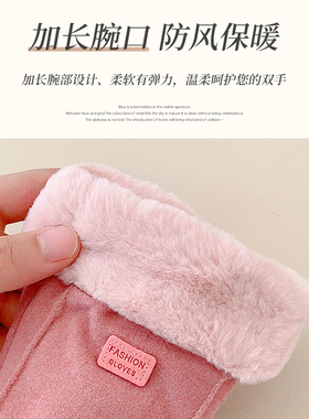 女士德绒触屏加绒保暖手套