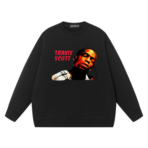 豆小萌说唱歌手美式复古纯棉圆领卫衣travis scott衣服嘻哈街头欧 - 图2