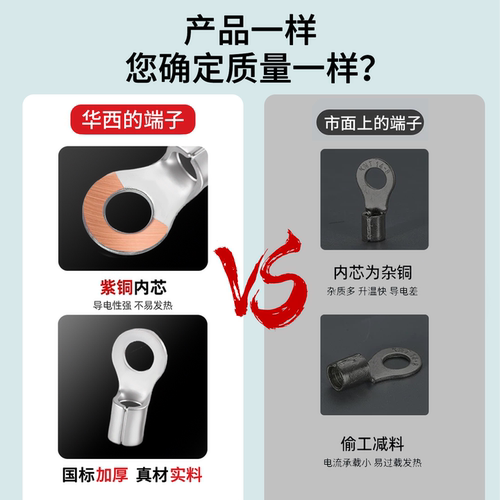 CNXI华西RNB紫铜O型冷压接线端子圆形线鼻子8/22-4/6/8 国标加厚 - 图0