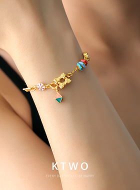 新中式珐琅滴釉手链小众几何拼接设计k金色多巴胺女生时尚装饰品