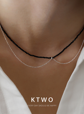 欧式黑晶石串珠叠戴双层项链